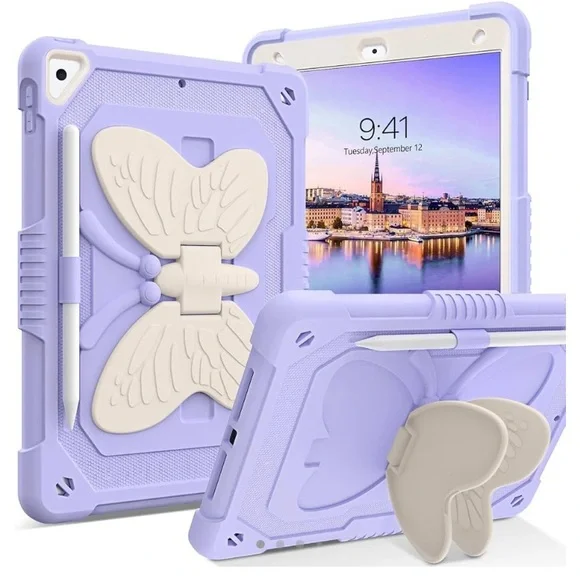 iPad 10.2 (2019,2020,2021) case shockproof iPad case for kids purple butterfly - Picture 1 of 4